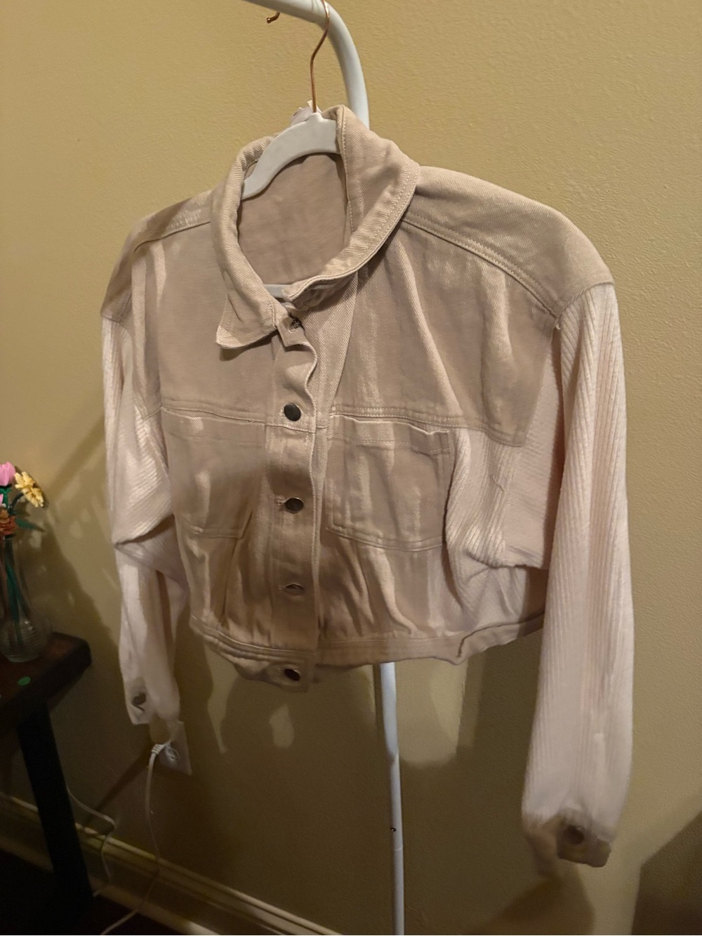 Light Beige Cropped Jacket - Women's Casual Coat